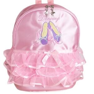 Pink Ballet Slipper Pointe Shoe Satin Ruffle Dance Bag Backpack Sequin Dancer